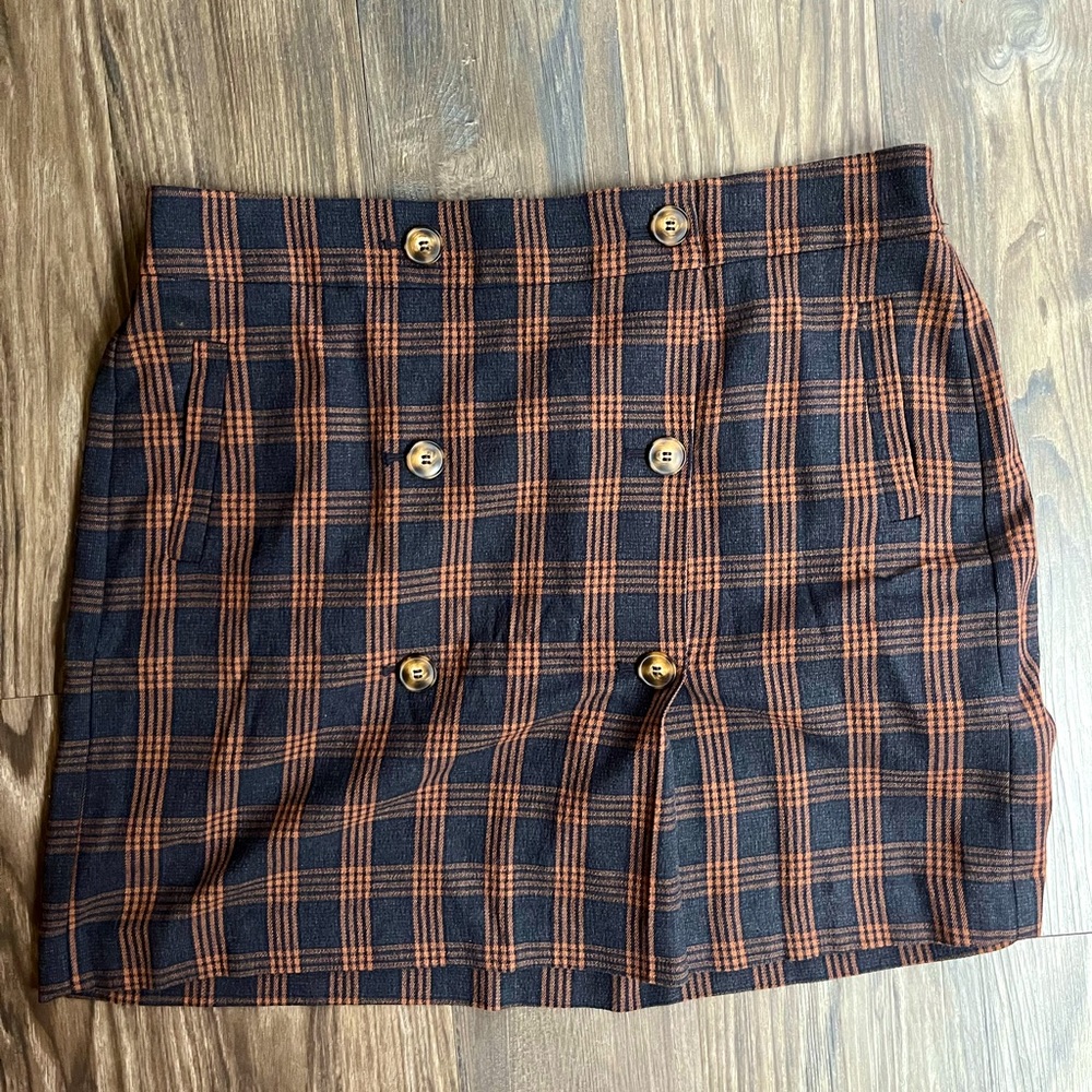GUC Madewell Plaid Skirt - Charcoal/Brown